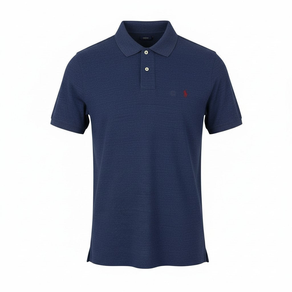 RALPH LAUREN Slim Fit Men Polos 2XL Melange Blue Embroidered Logo Short Sleeved