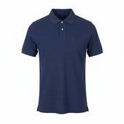 RALPH LAUREN Slim Fit Men Polos 2XL Melange Blue Embroidered Logo Short Sleeved