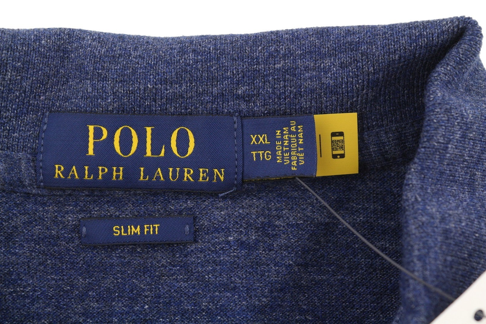 RALPH LAUREN Slim Fit Men Polos 2XL Melange Blue Embroidered Logo Short Sleeved