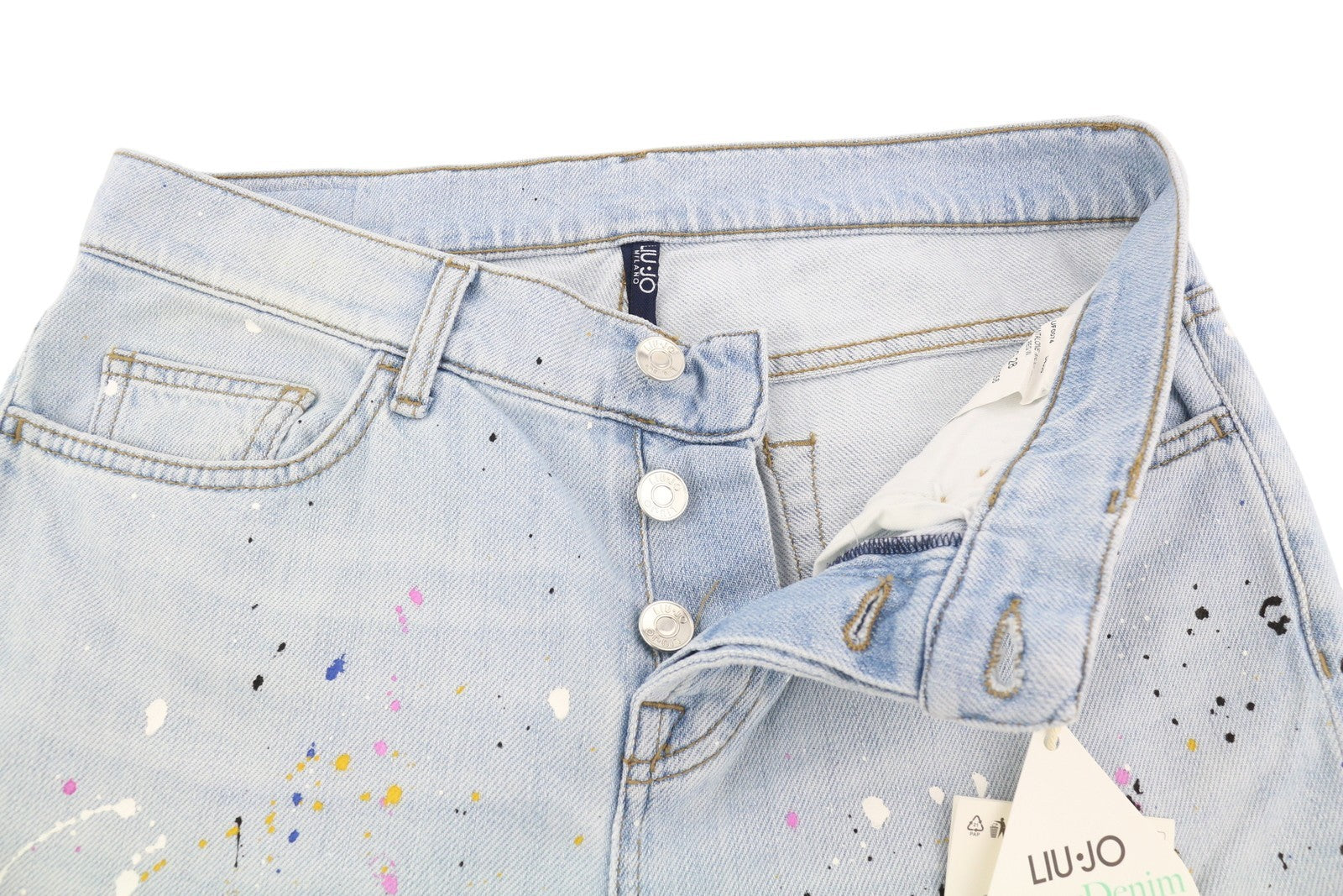 LIU JO Boy Lapel Women's Jeans W28 Blue Painted Washed Slim Fit Button Fly