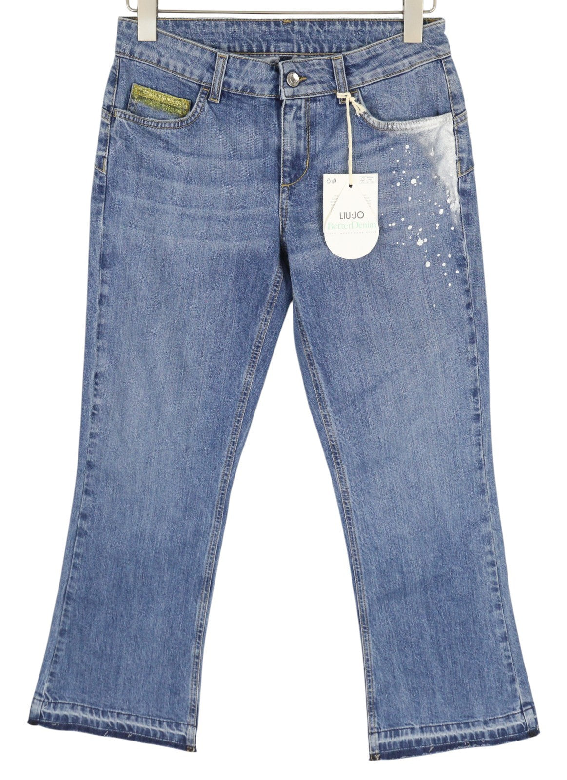 LIU JO Fly Women's Jeans W28 Blue Patterned Bootcut Washed Ankle Fit