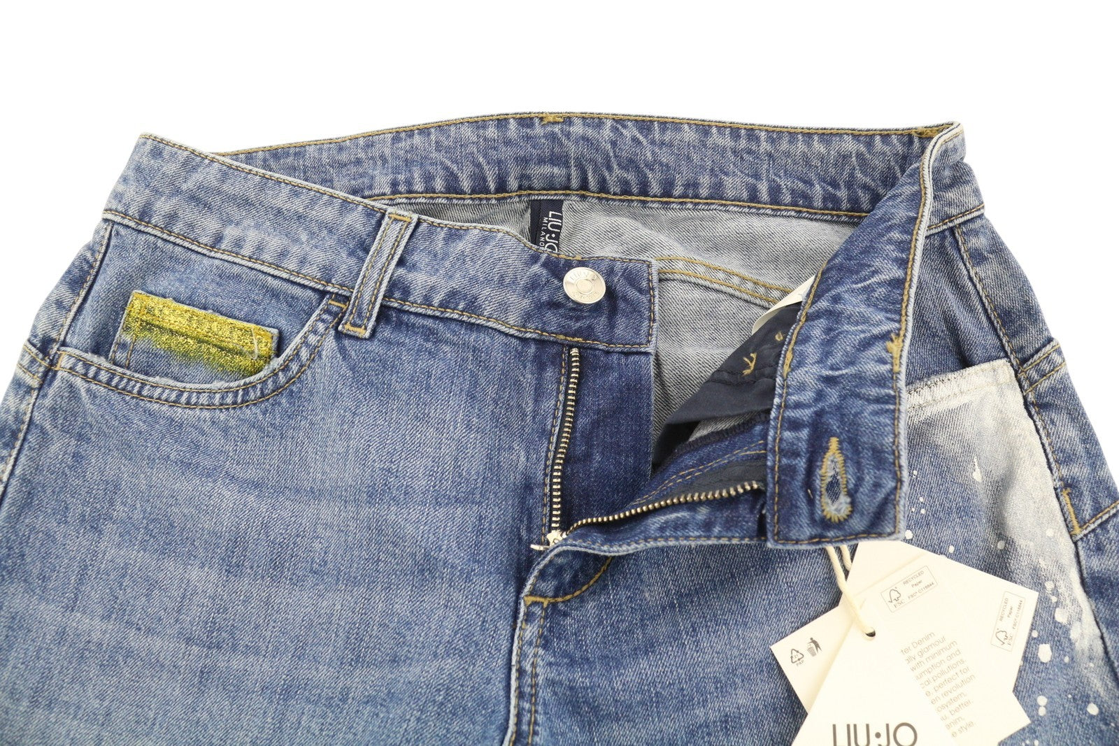 LIU JO Fly Women's Jeans W28 Blue Patterned Bootcut Washed Ankle Fit