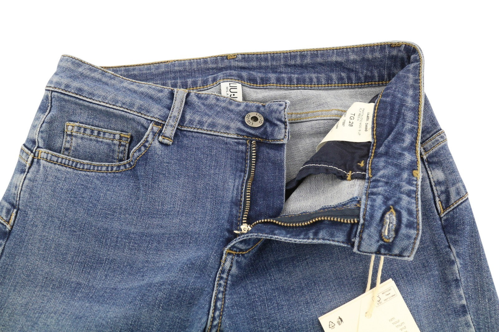 LIU JO Fly Women's Jeans W28 Blue Distressed Ripped Washed Ankle Zip