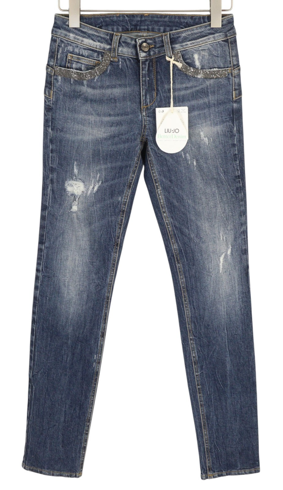 LIU JO Magnetic Women's Jeans W28 Blue Ripped Skinny Rhinestone Detail