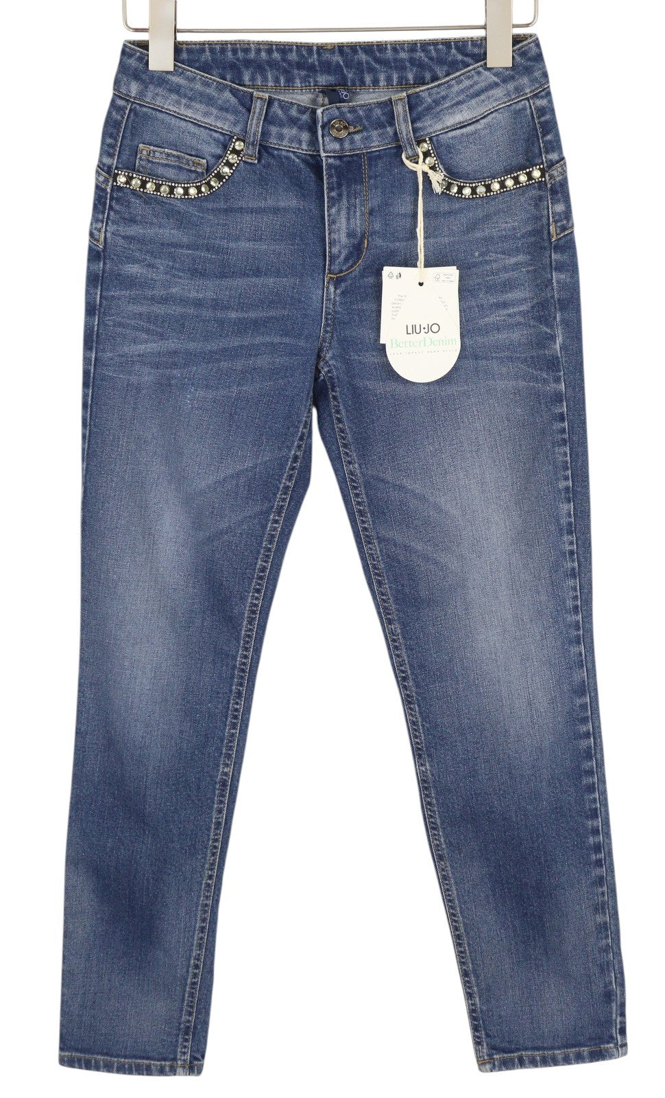LIU JO Ideal Women's Jeans W28 Blue Skinny Washed Zip Fly Ankle Logo