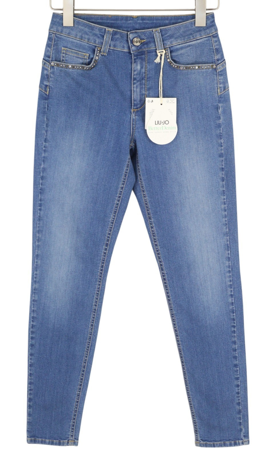 LIU JO Divine Women's Jeans W28 Blue Skinny Rhinestone Zip Fly Washed