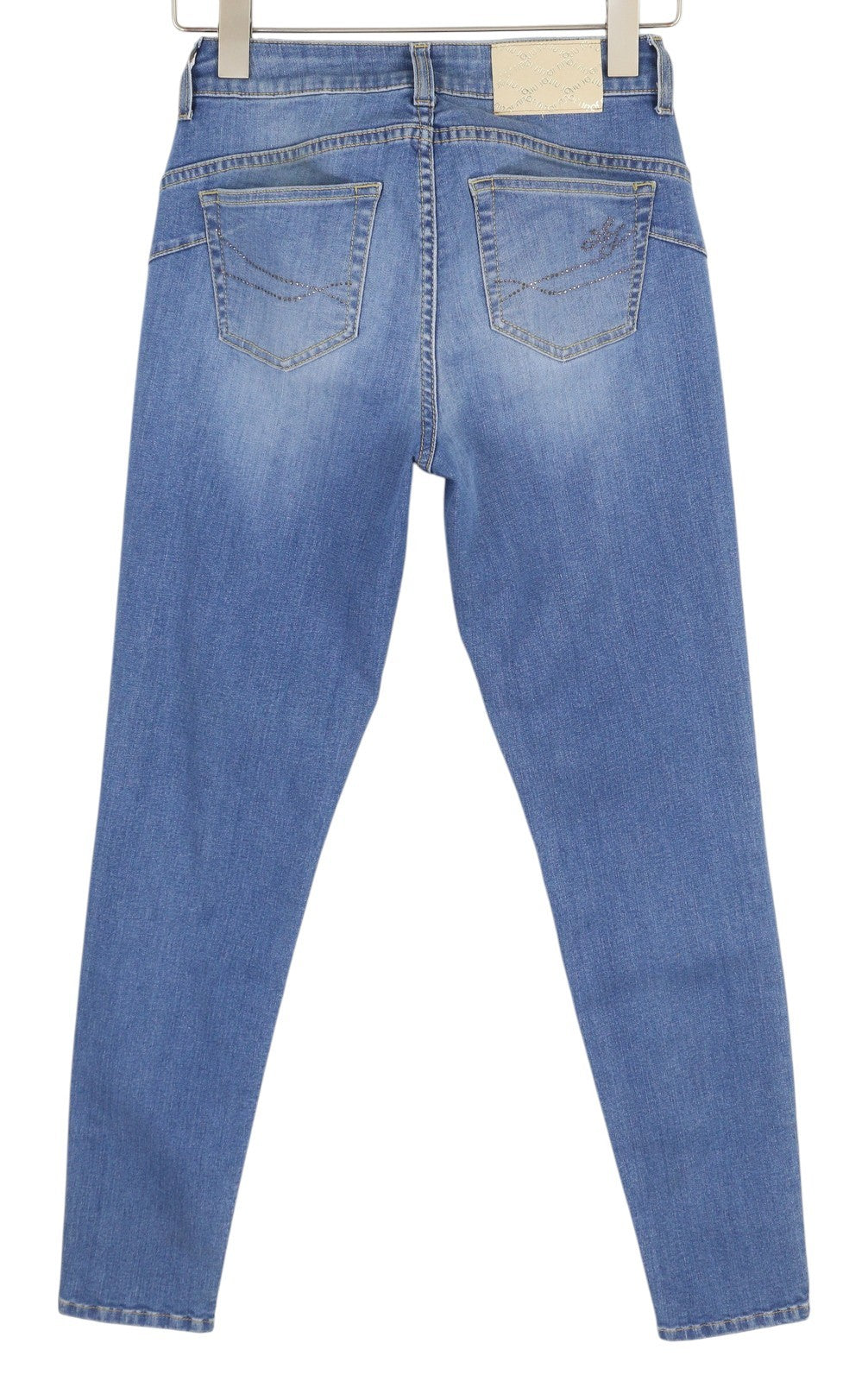 LIU JO Divine Women's Jeans W28 Blue Skinny Rhinestone Zip Fly Washed