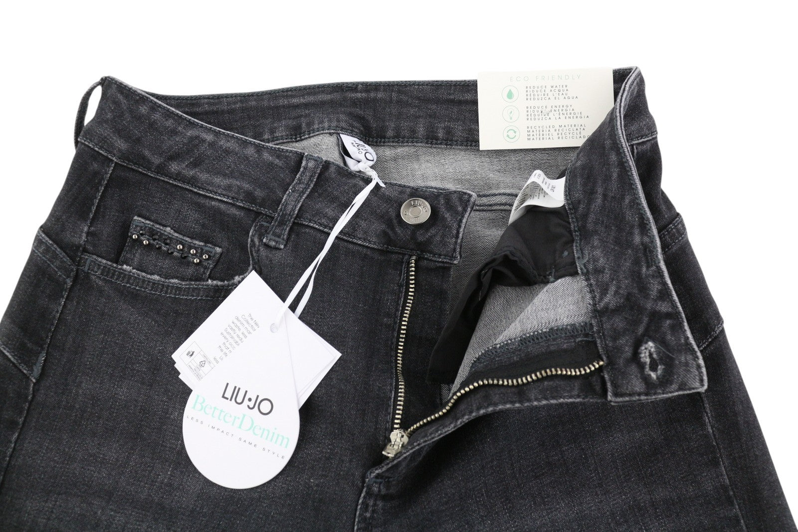 LIU JO Women's Jeans W31 L30 Black Washed Ripped Skinny Fit Logo