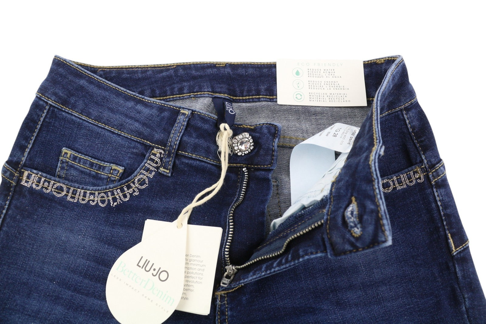 LIU JO Fly Women's Jeans W28 L26 Blue Distressed Bottom Up Ankle Fly