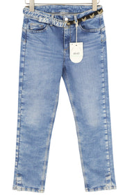 LIU JO Women's Jeans W30 L28 Blue Washed Belted Split Hem Zip Fly Slim