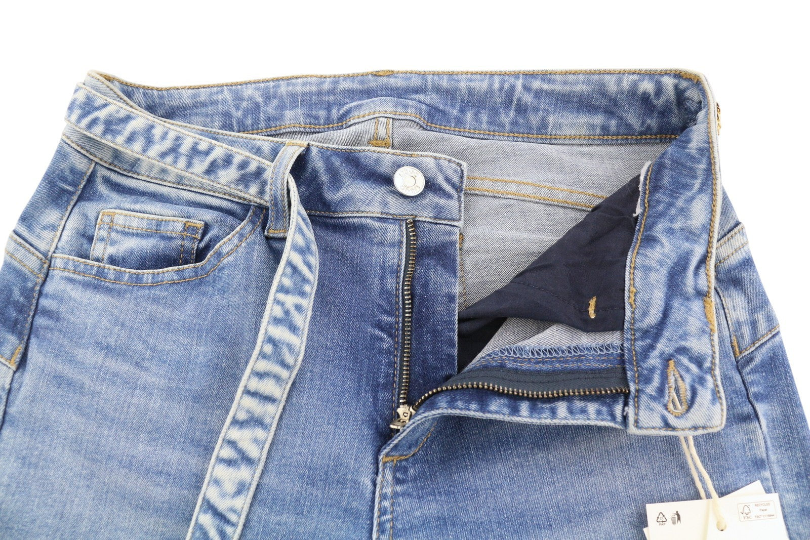 LIU JO Women's Jeans W30 L28 Blue Washed Belted Split Hem Zip Fly Slim