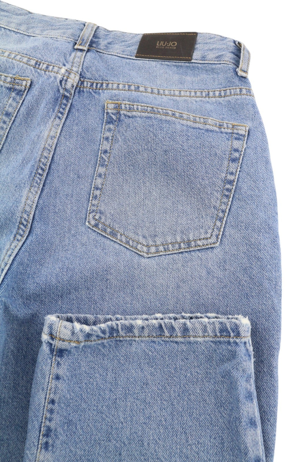 LIU JO Women's Jeans W28 Blue Ripped Distress High Waist Slim Cropped