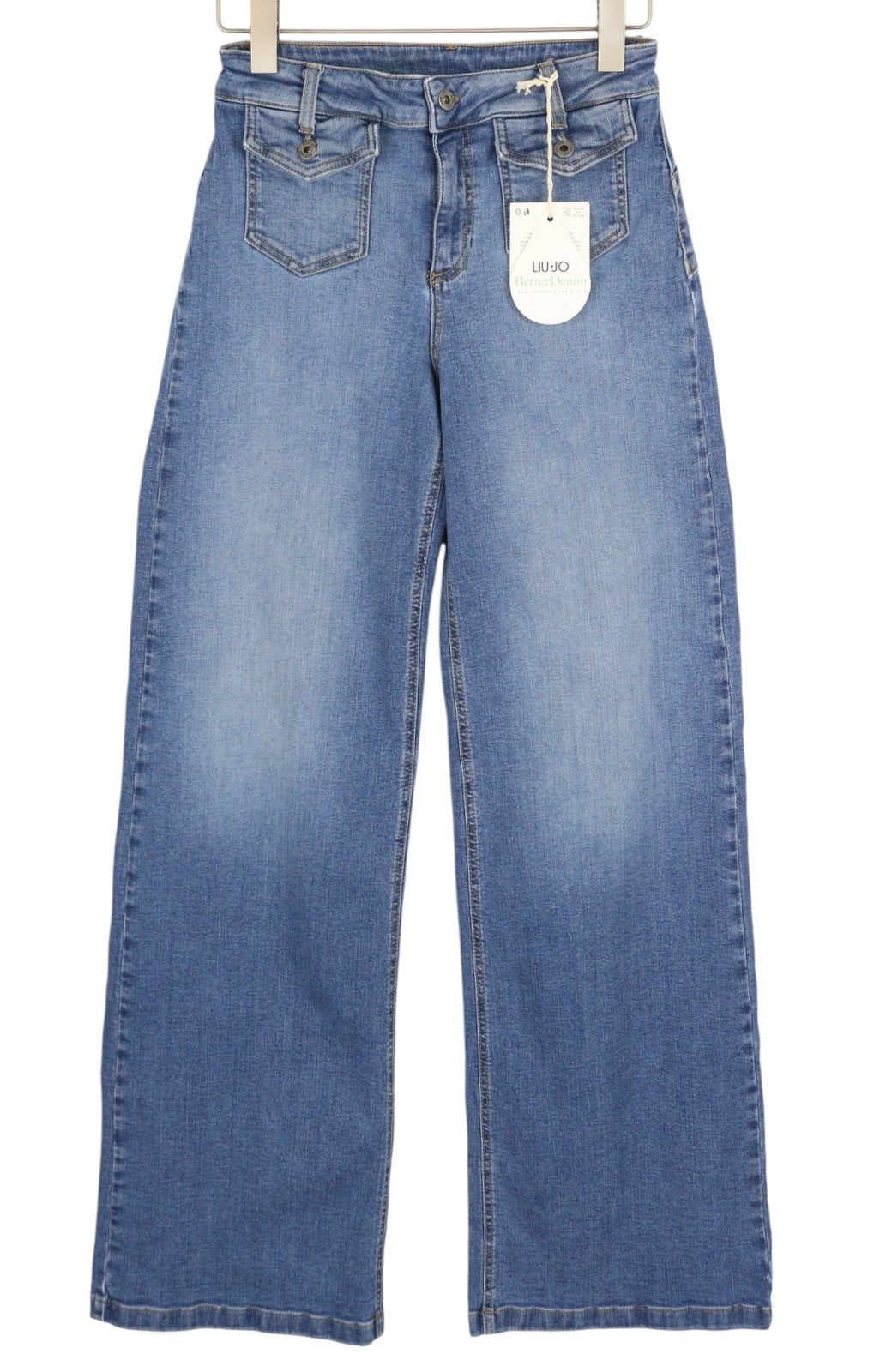 LIU JO Flare Pock Women's Jeans W28 Blue Washed Patch Pocket High Waist