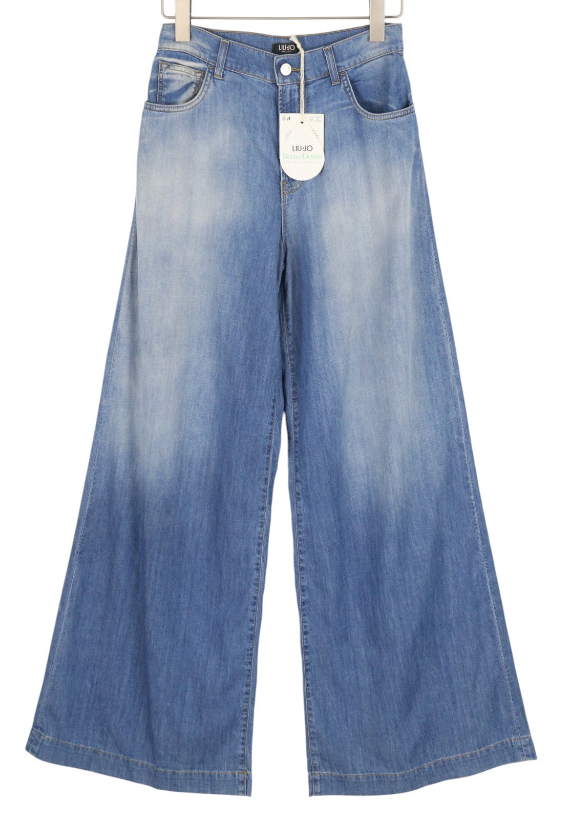LIU JO Flare Women's Jeans W28 Blue Wide Leg High Waist Zip Fly Logo