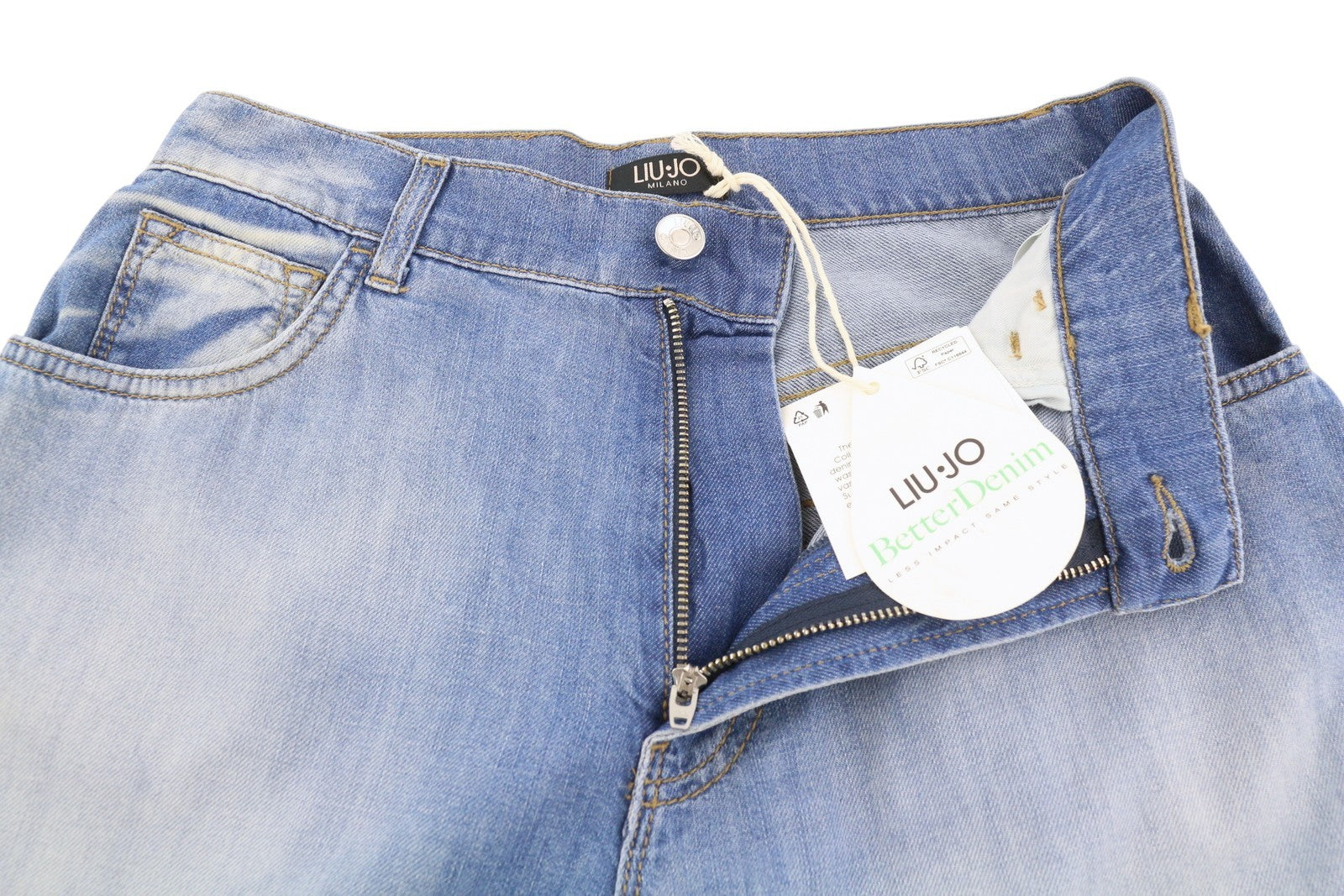 LIU JO Flare Women's Jeans W28 Blue Wide Leg High Waist Zip Fly Logo