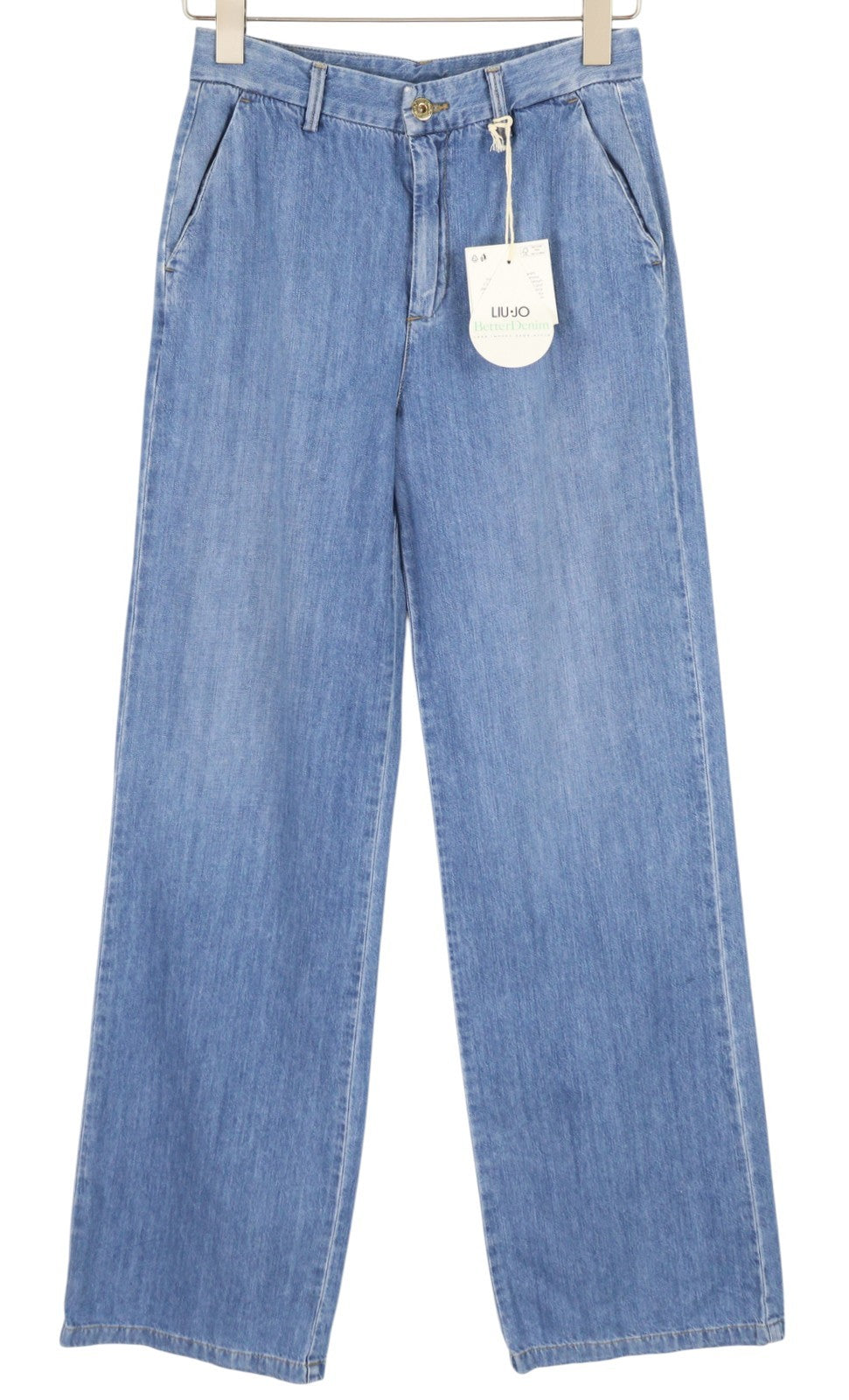 LIU JO Women's Jeans W27 Light Blue Straight Fit Zip Fly High Waist Logo