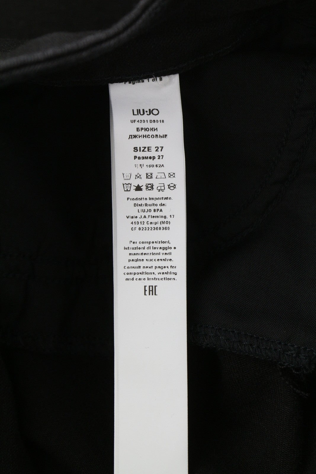 LIU JO Women's Jeans W27 Black Straight Leg High Waist Zip Fly Logo