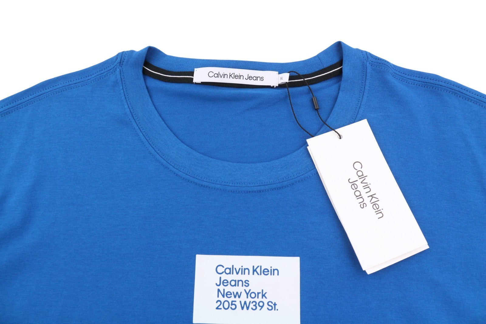 CALVIN KLEIN Men T-Shirt XL Blue Cotton Tricot Front Logo Short Sleeved