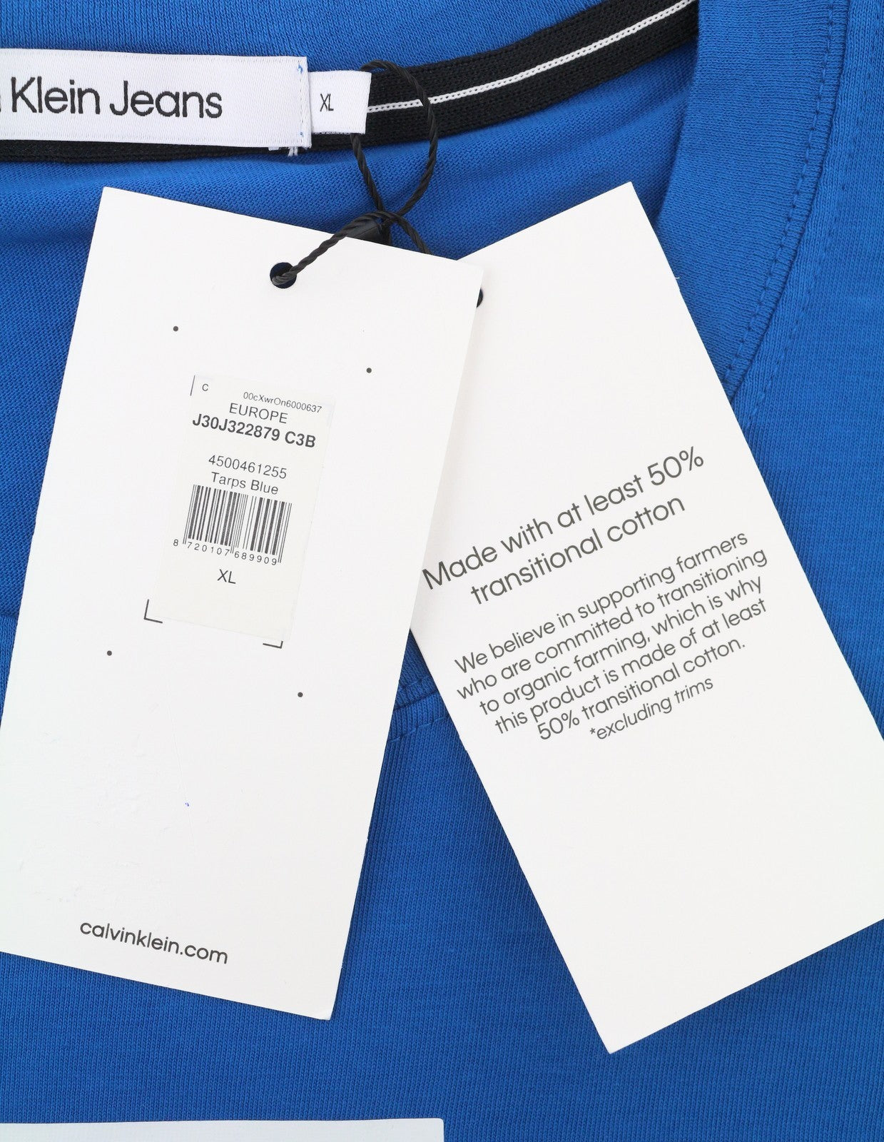 CALVIN KLEIN Men T-Shirt XL Blue Cotton Tricot Front Logo Short Sleeved