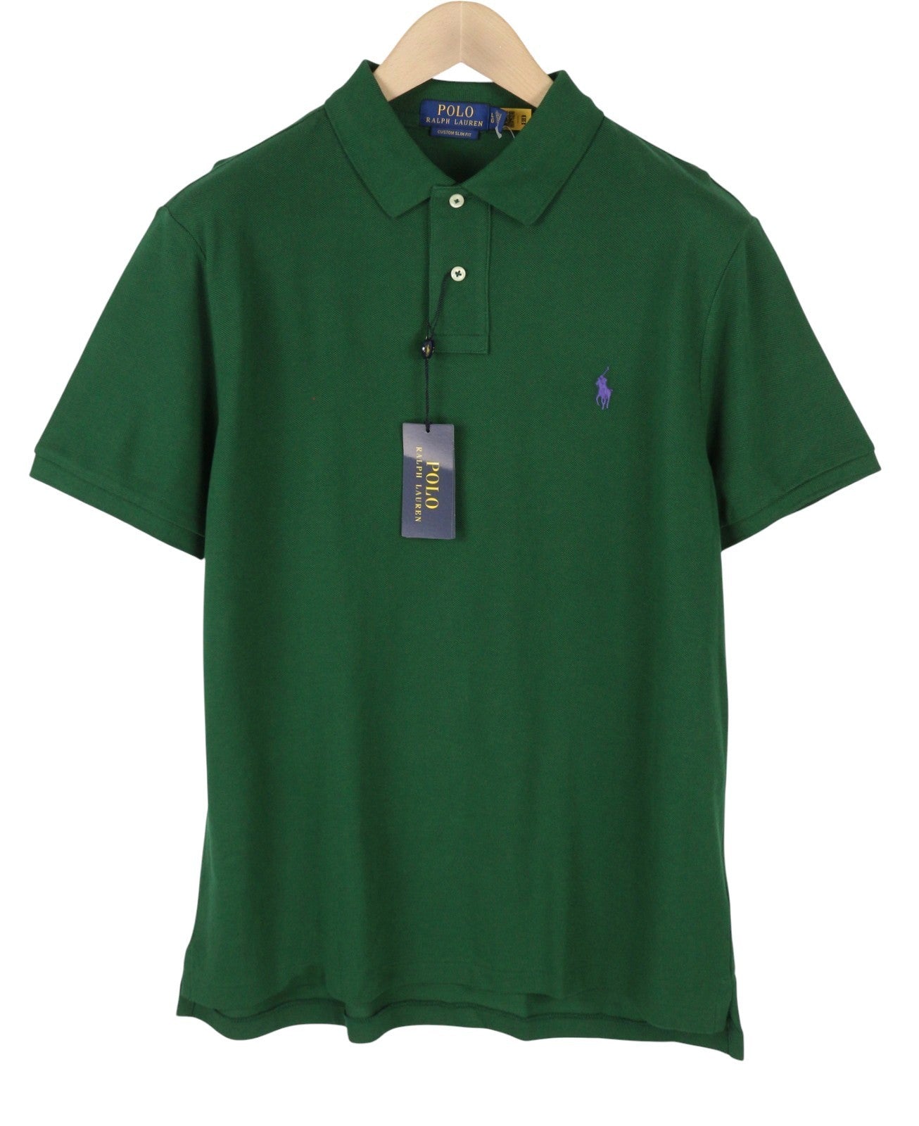 RALPH LAUREN Custom Slim Fit Men Polos L Green Embroidered Logo Short Sleeved