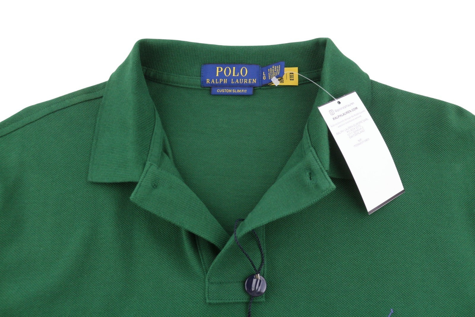 RALPH LAUREN Custom Slim Fit Men Polos L Green Embroidered Logo Short Sleeved