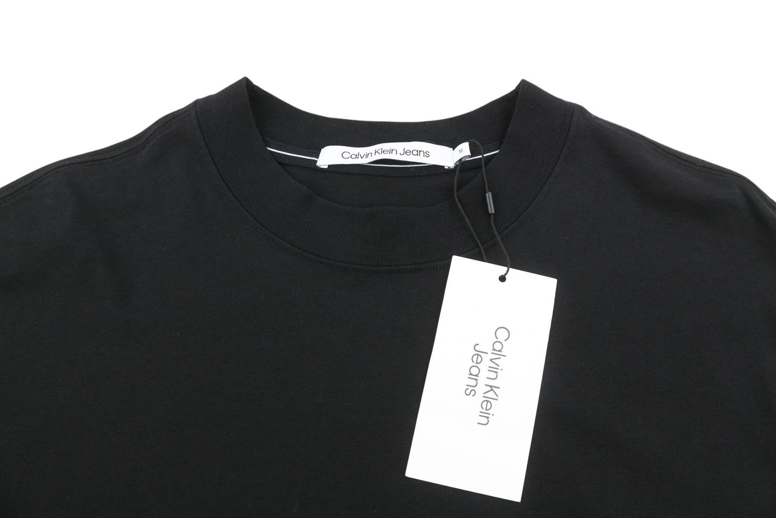 CALVIN KLEIN Men T-Shirt M Black Cotton Tricot Thick Logo Crew Neck Short Sleeve
