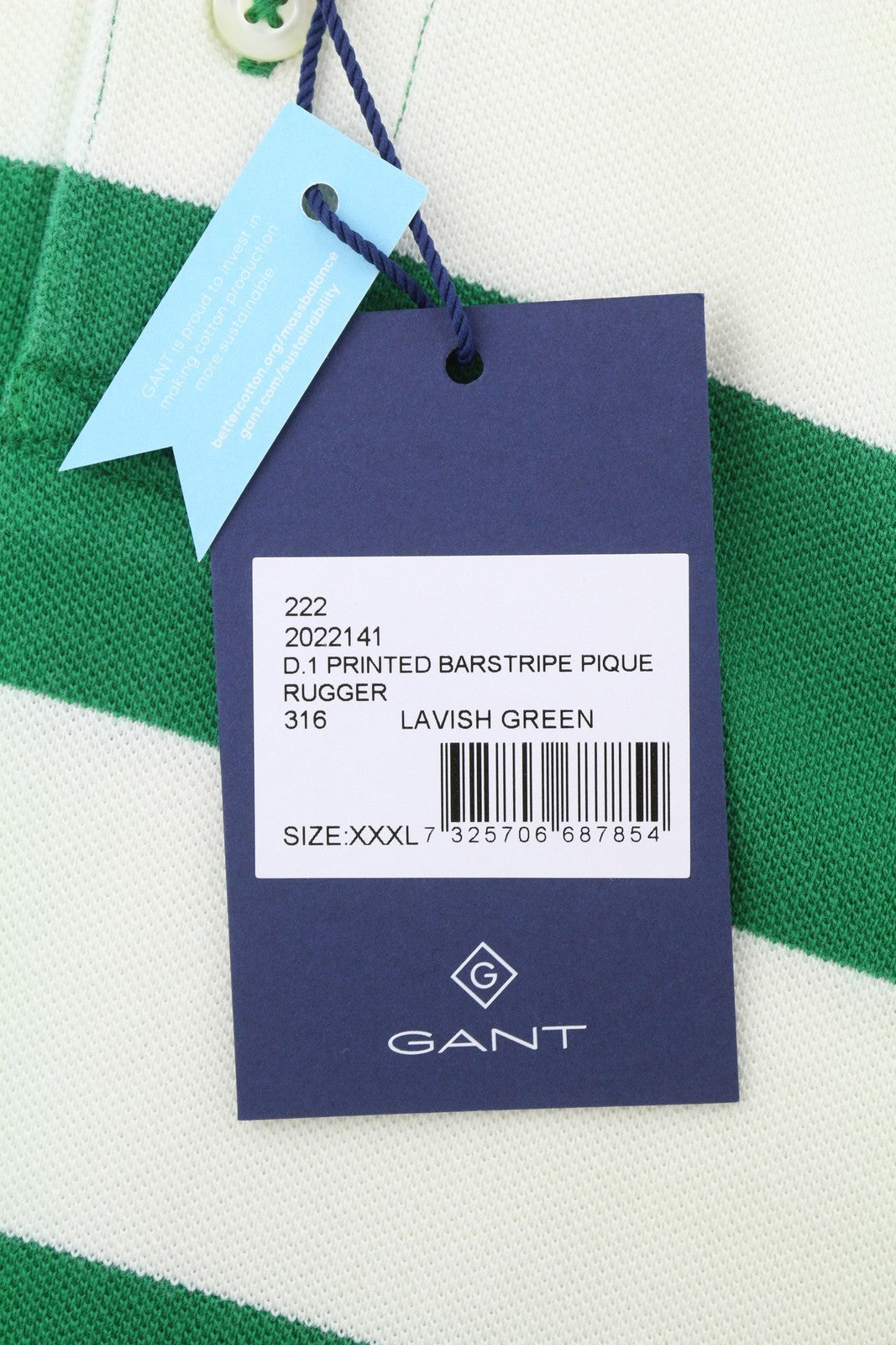 GANT Printed Barstripe Pique Rugger Men Polos 3XL Lavish Green Polo Neck
