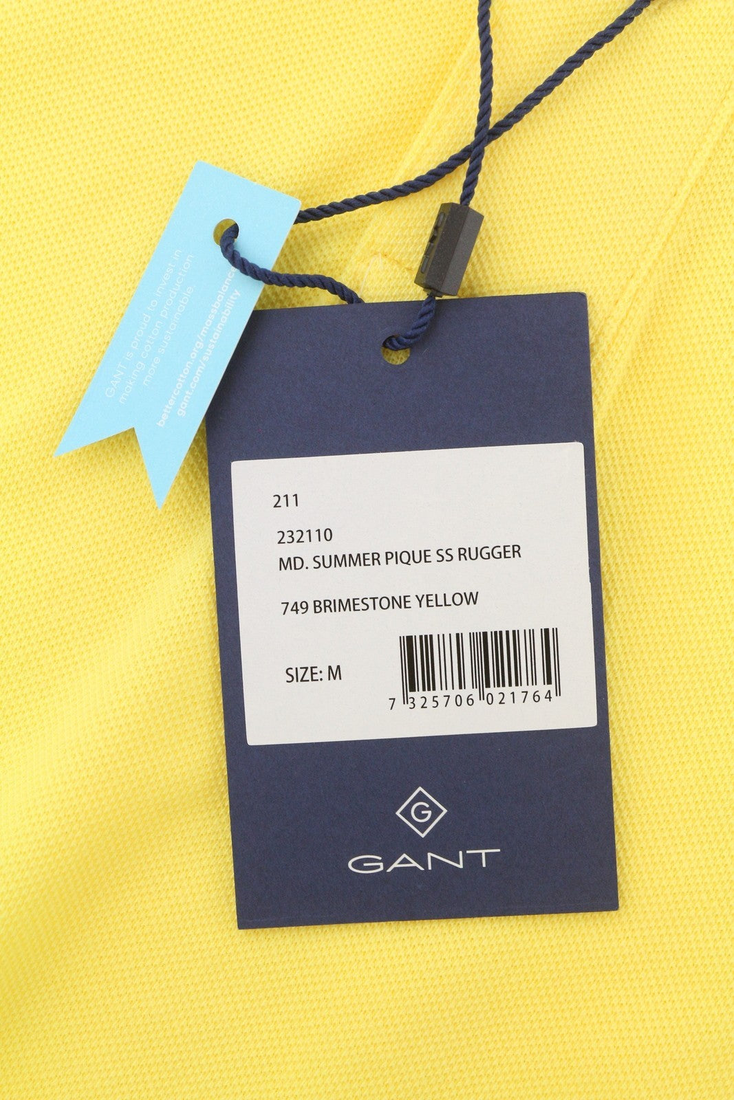 GANT Summer Pique SS Rugger Men T-Shirt M Brimestone Yellow Polo
