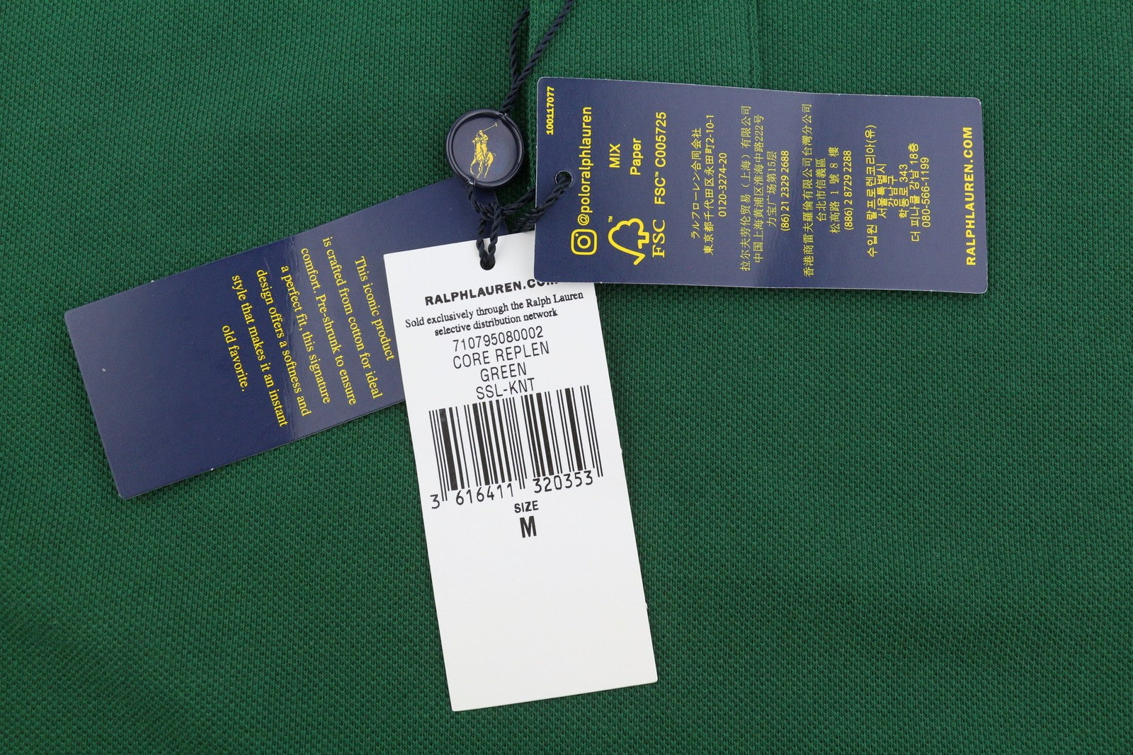 RALPH LAUREN Slim Fit Men Polos M Green Embroidered Logo Cotton Short Sleeved