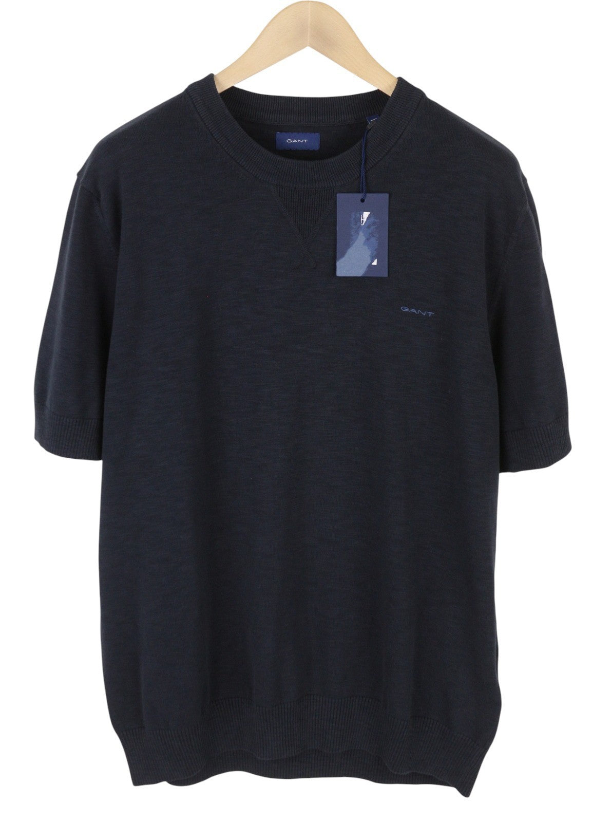 GANT Cotton Flamme Men T-Shirt 2XL Evening Blue Tight-Knit Short Sleeve