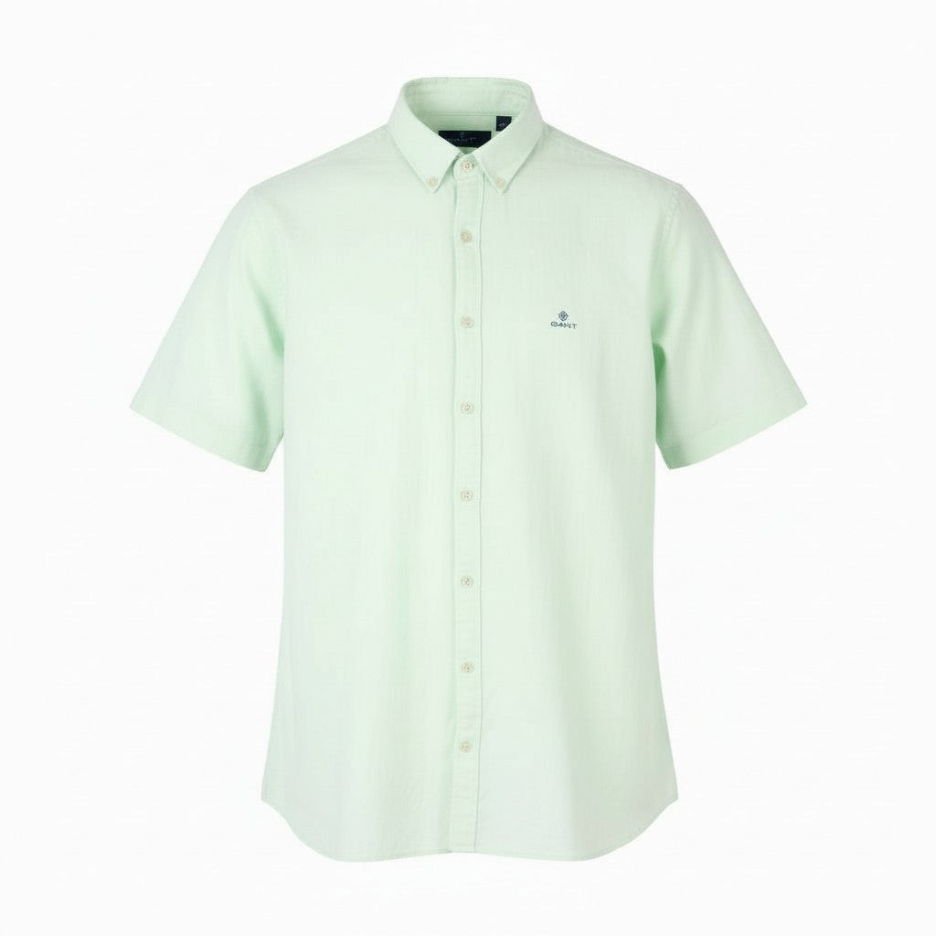 GANT Gmt Dyed Linen Slim Men Shirt 2XL Bay Green Button-Down Short Sleeve RRP150