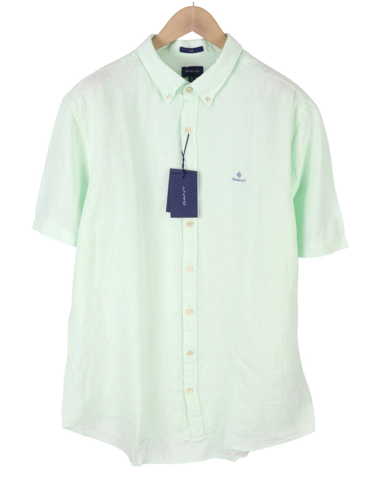 GANT Gmt Dyed Linen Slim Men Shirt 2XL Bay Green Button-Down Short Sleeve RRP150