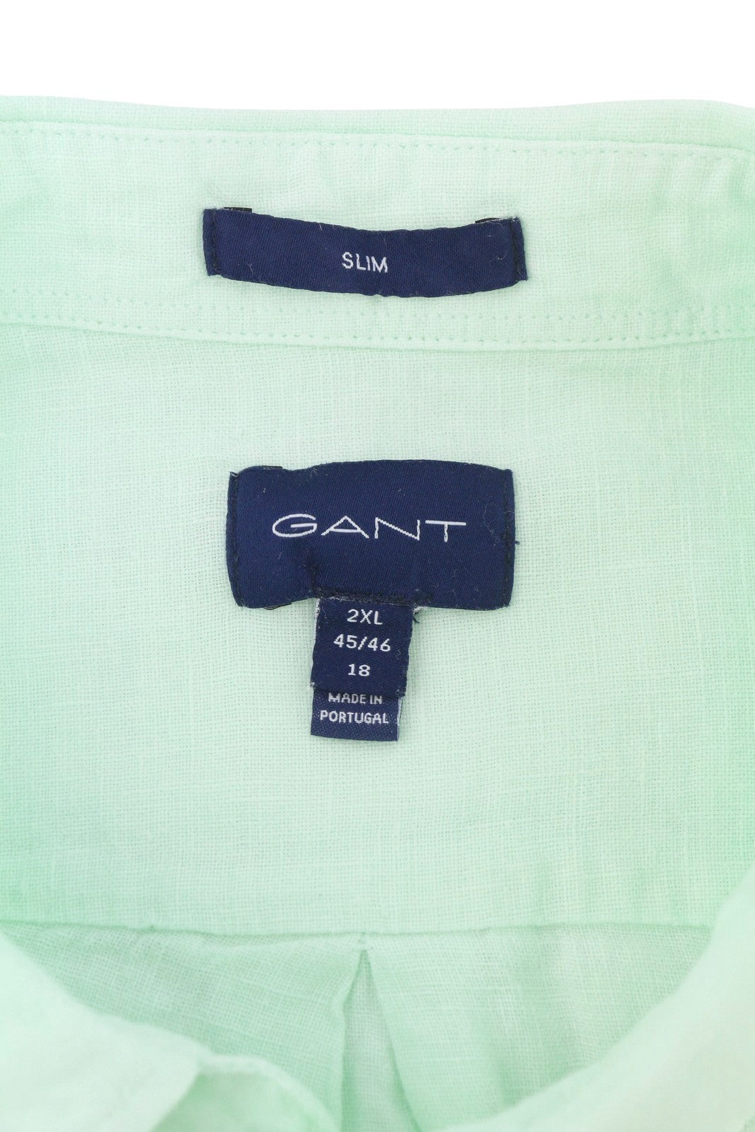 GANT Gmt Dyed Linen Slim Men Shirt 2XL Bay Green Button-Down Short Sleeve RRP150