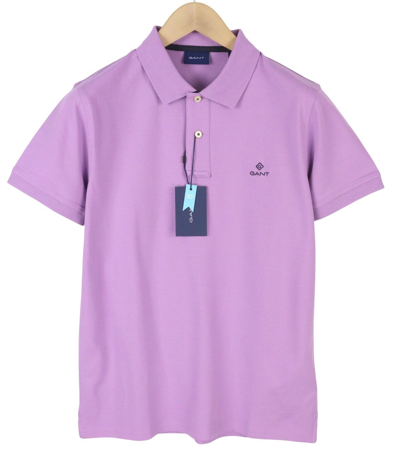 GANT Contrast Collar Pique SS Rugger Men T-Shirt M Orchid Lilac Polo Logo