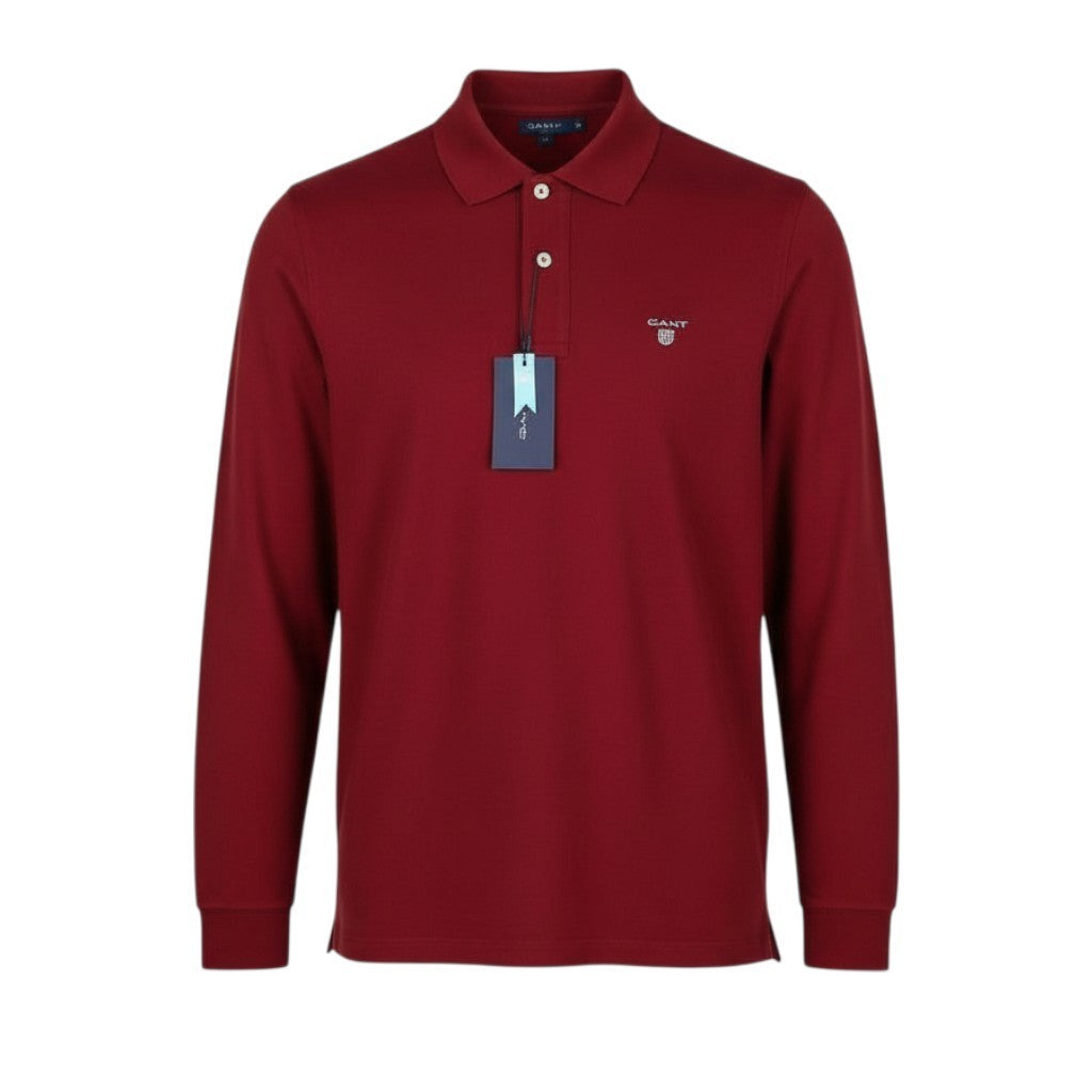 GANT Original Pique LS Rugger Men T-Shirt M Plumped Red Logo Polo Long Sleeve
