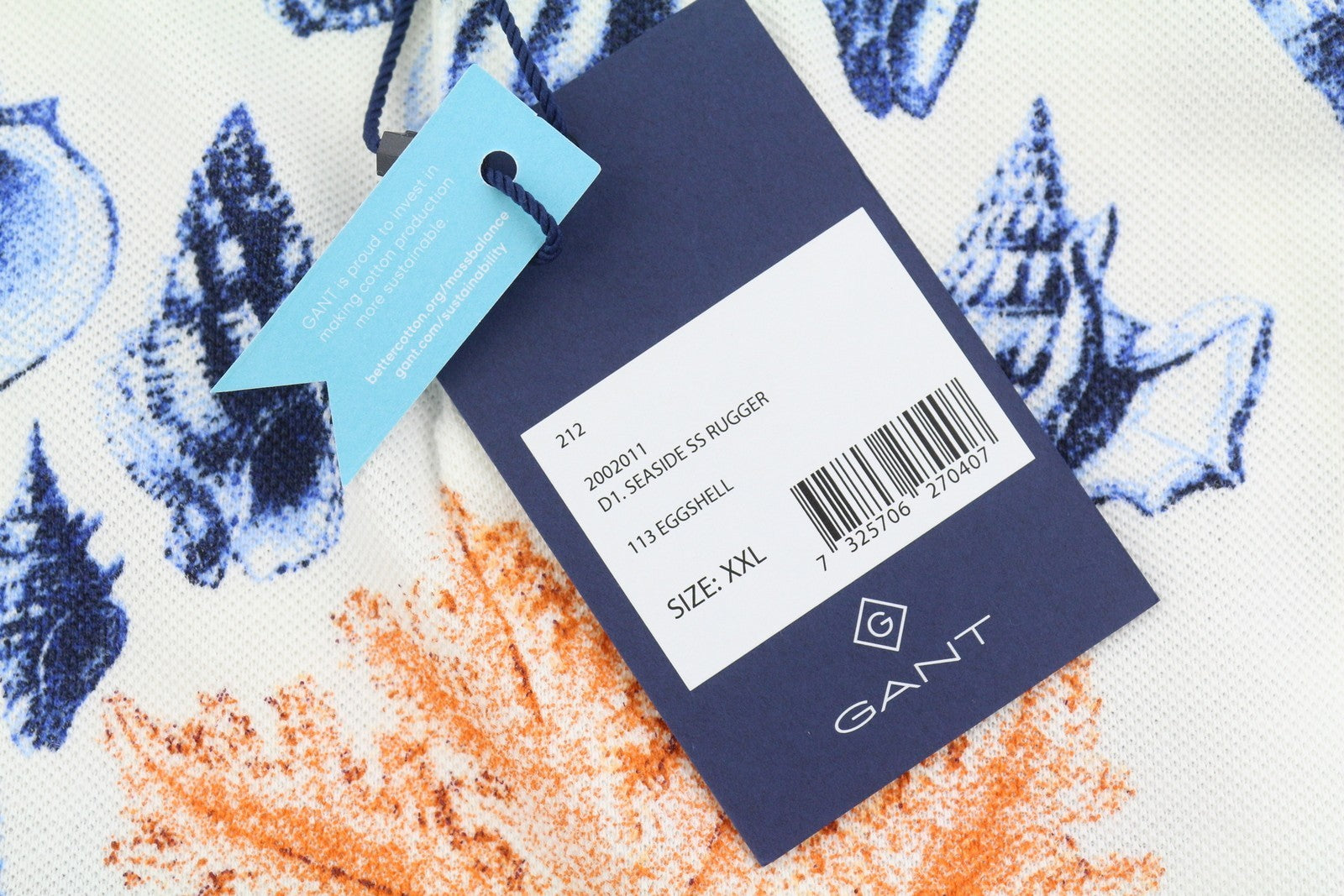 GANT Seaside SS Rugger Men Polos 2XL Eggshell Patterned Cotton Short Sleeve