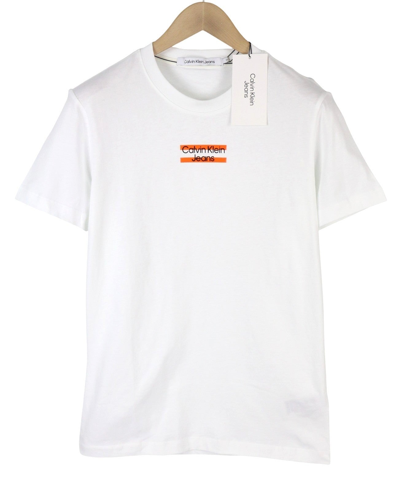 CALVIN KLEIN Men T-Shirt M White Cotton Tricot Front Logo Short Sleeved