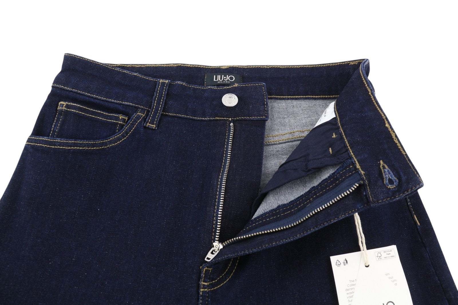 LIU JO Women Jeans W28 Dark Blue Straight High Rise Zip Fly Classic Denim