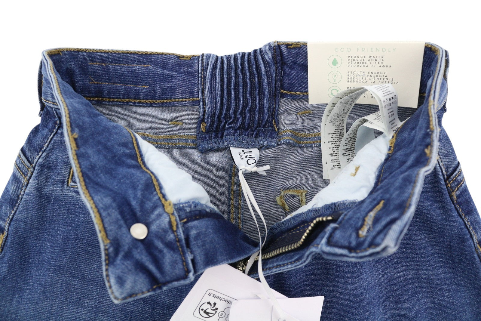 LIU JO Women Jeans W26/L35 Blue Faded Straight High Rise Bottom Up Styling