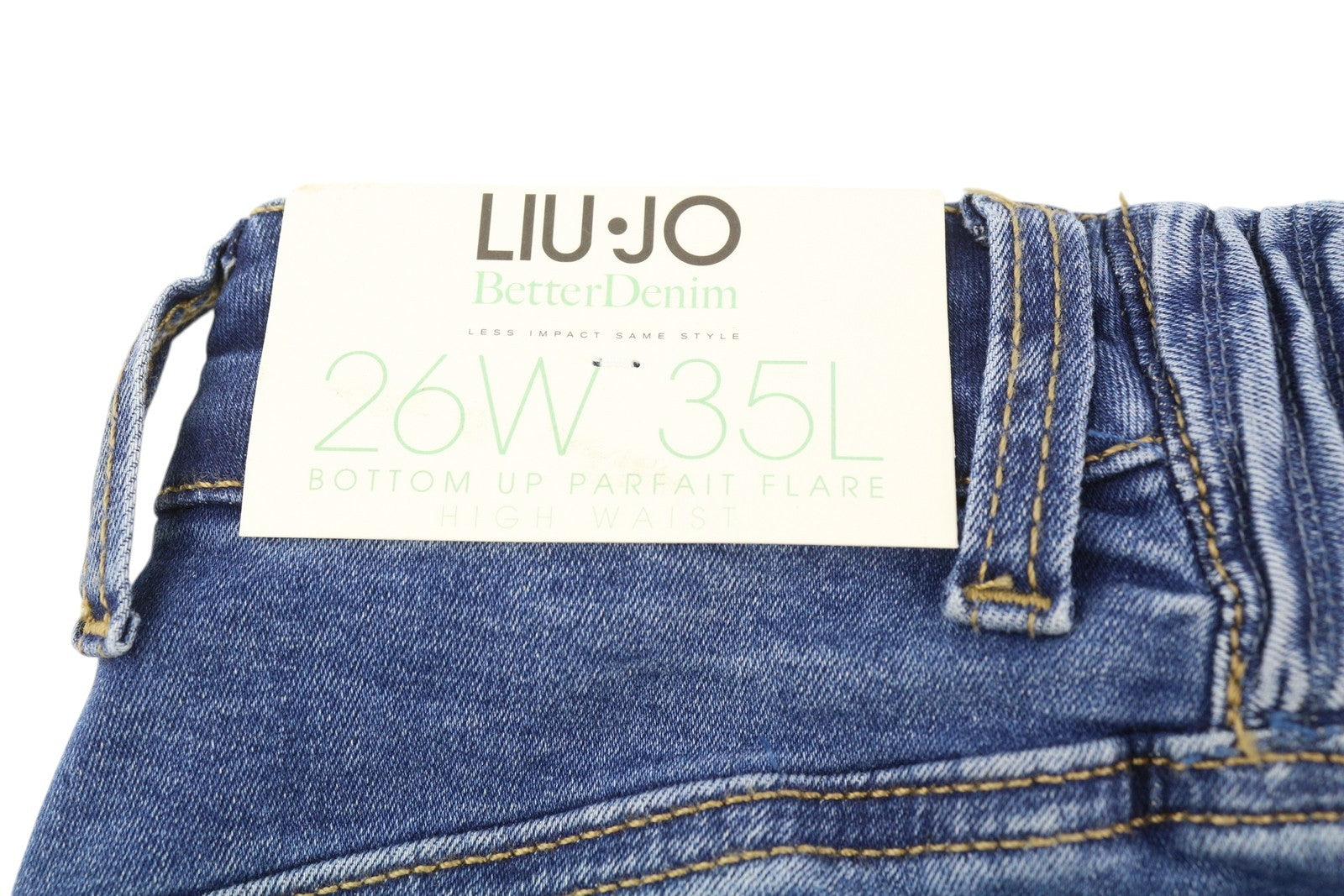 LIU JO Women Jeans W26/L35 Blue Faded Straight High Rise Bottom Up Styling