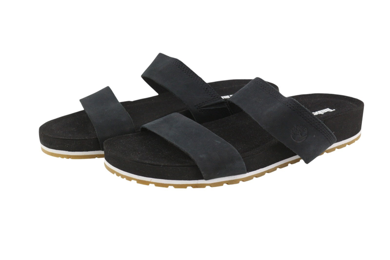 TIMBERLAND A2AT9 Women Sandals EU39/39.5 Black Leather Strap Flat Logo