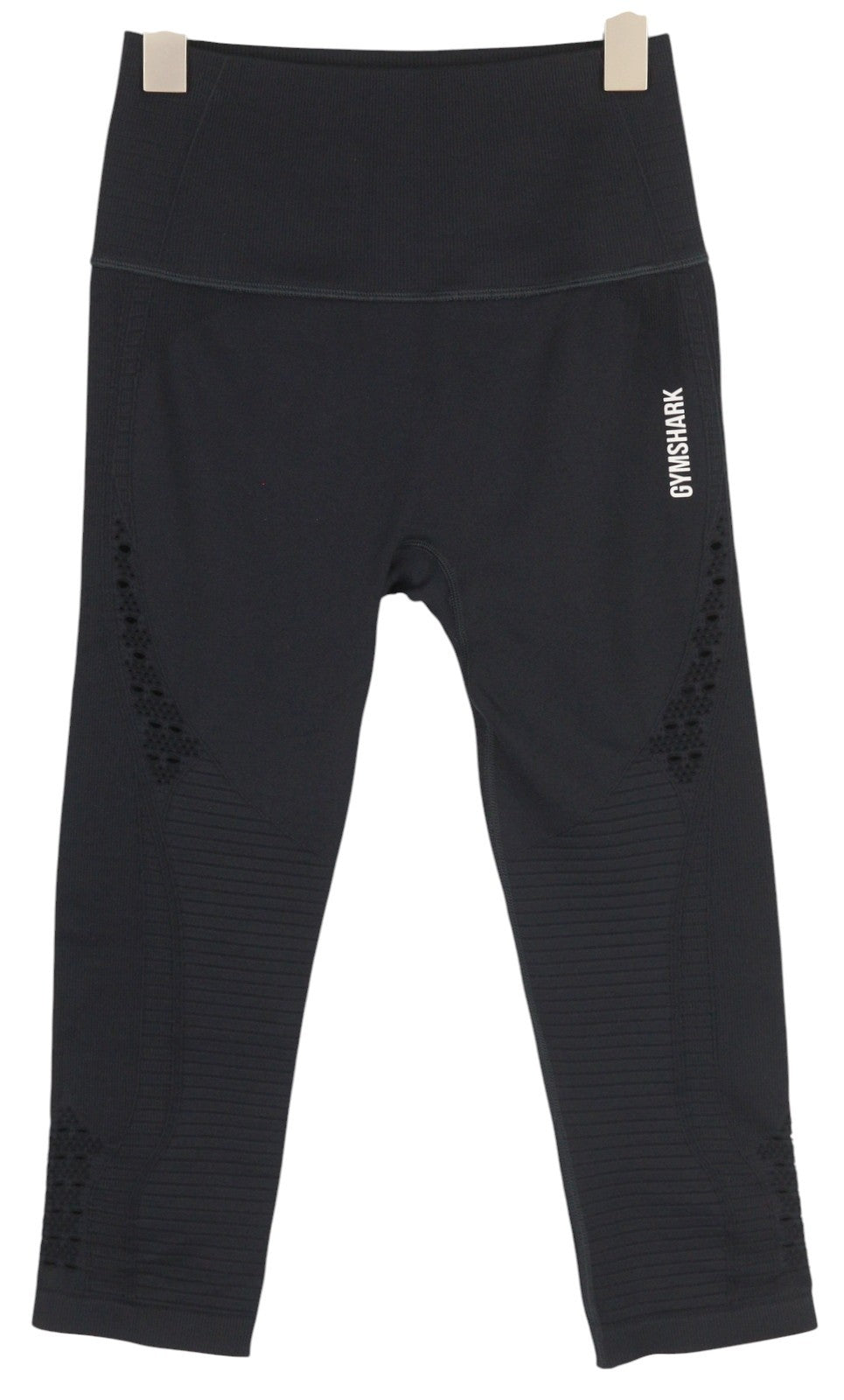 GYMSHARK Energy Women Leggings S Black Seamless Cropped Eyelet High Waist