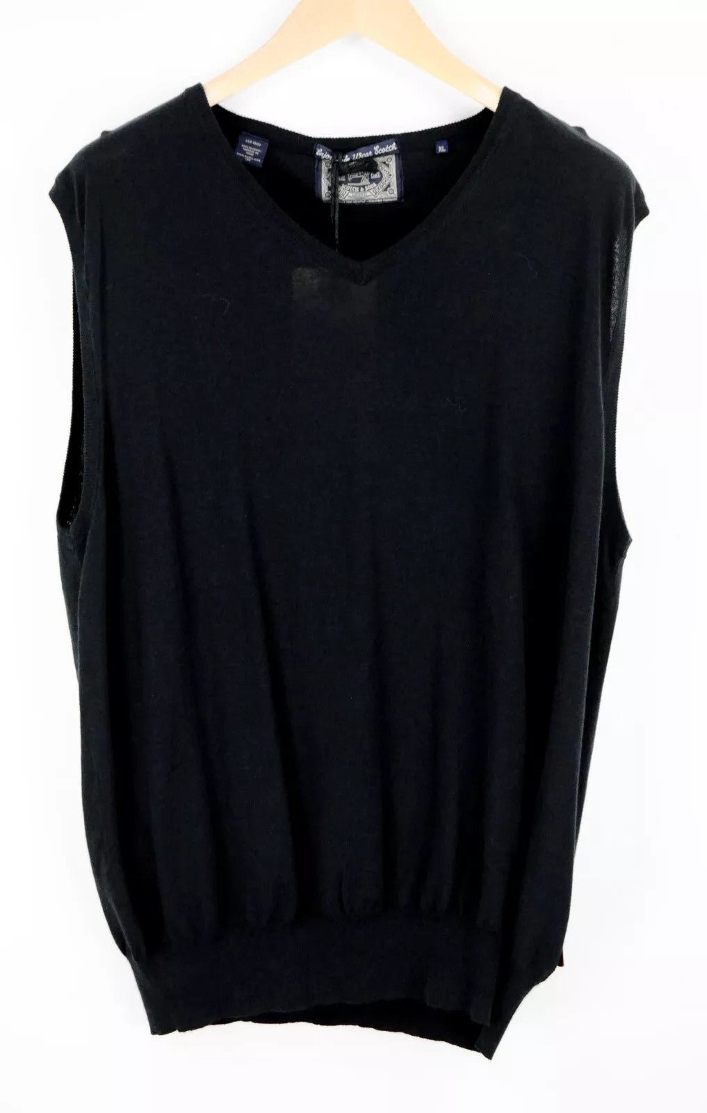 „SCOTCH &amp; SODA XL“ megzta vyriška liemenė su tamsiai mėlyna medvilnine V formos iškirpte, „Ams Couture“ stiliaus 