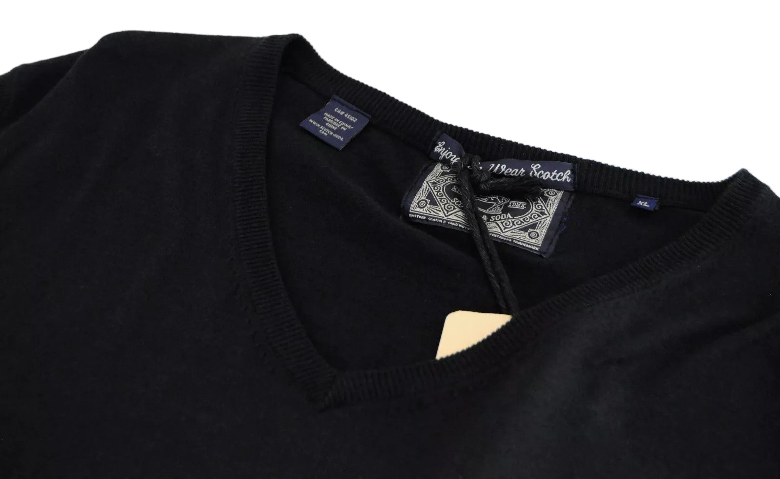 „SCOTCH &amp; SODA XL“ megzta vyriška liemenė su tamsiai mėlyna medvilnine V formos iškirpte, „Ams Couture“ stiliaus 