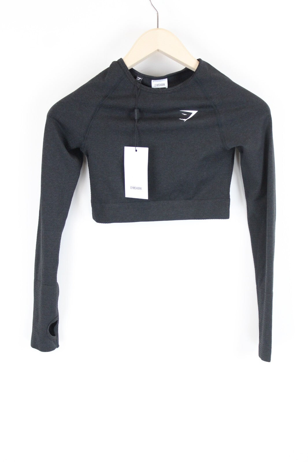 GYM SHARK moteriški „Vital“ marškinėliai S dydžio pilki ilgomis rankovėmis, trumpi sportiniai marškinėliai, tamprūs 