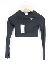 GYM SHARK moteriški „Vital“ marškinėliai S dydžio pilki ilgomis rankovėmis, trumpi sportiniai marškinėliai, tamprūs 