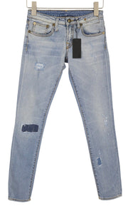 R13 Alison Crop Women Jeans 24 Light Destroyed Faded Patches Distress Skinny