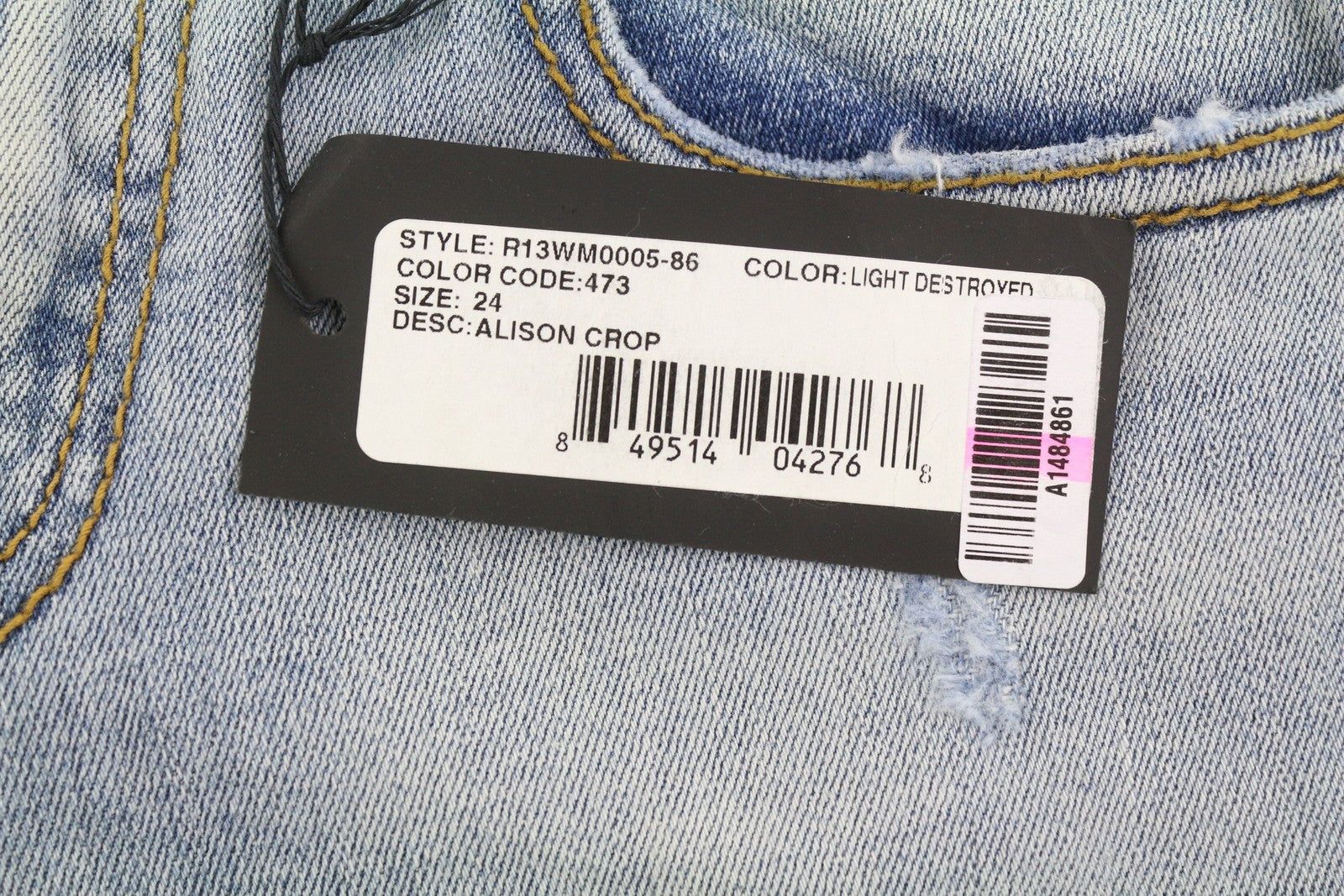 R13 Alison Crop Women Jeans 24 Light Destroyed Faded Patches Distress Skinny