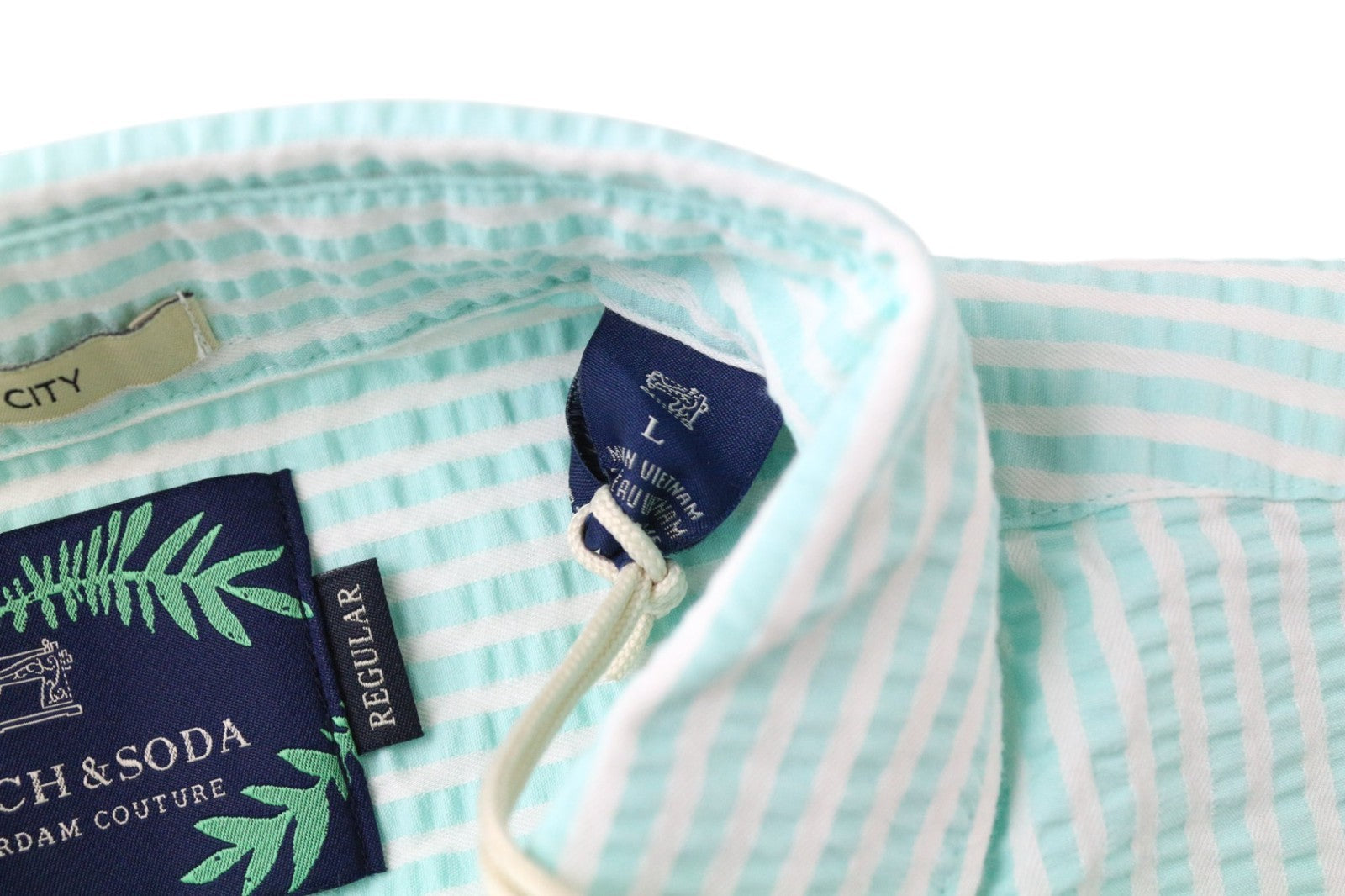 SCOTCH &amp; SODA Ams Couture vyriški marškinėliai L dydžio, vandens mėlyni, dryžuoti, ilgomis rankovėmis, medvilniniai 