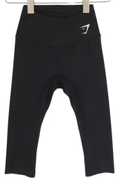 GYMSHARK B1A1U Women Leggings XS Black Cropped Training Stretch Sports Logo